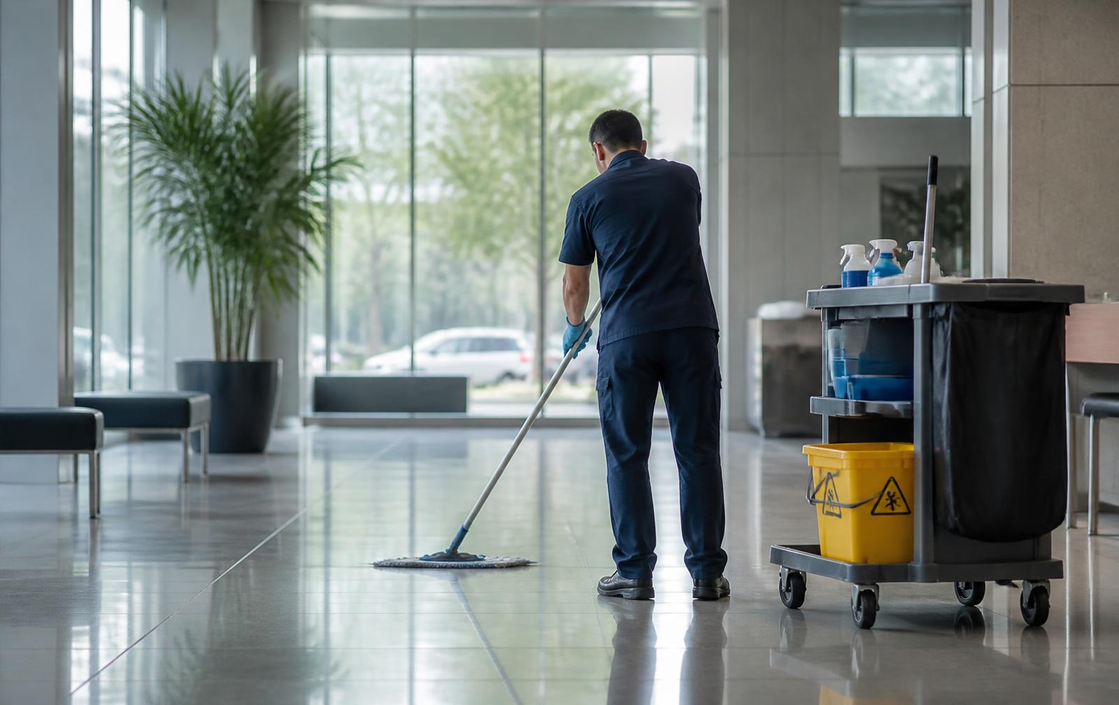Agent LTB CLEAN en intervention dans un hall d'entreprise